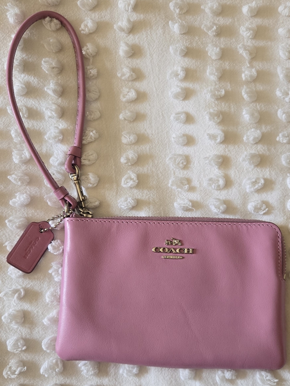 Coach Pink Leather Corner Zip Wristlet